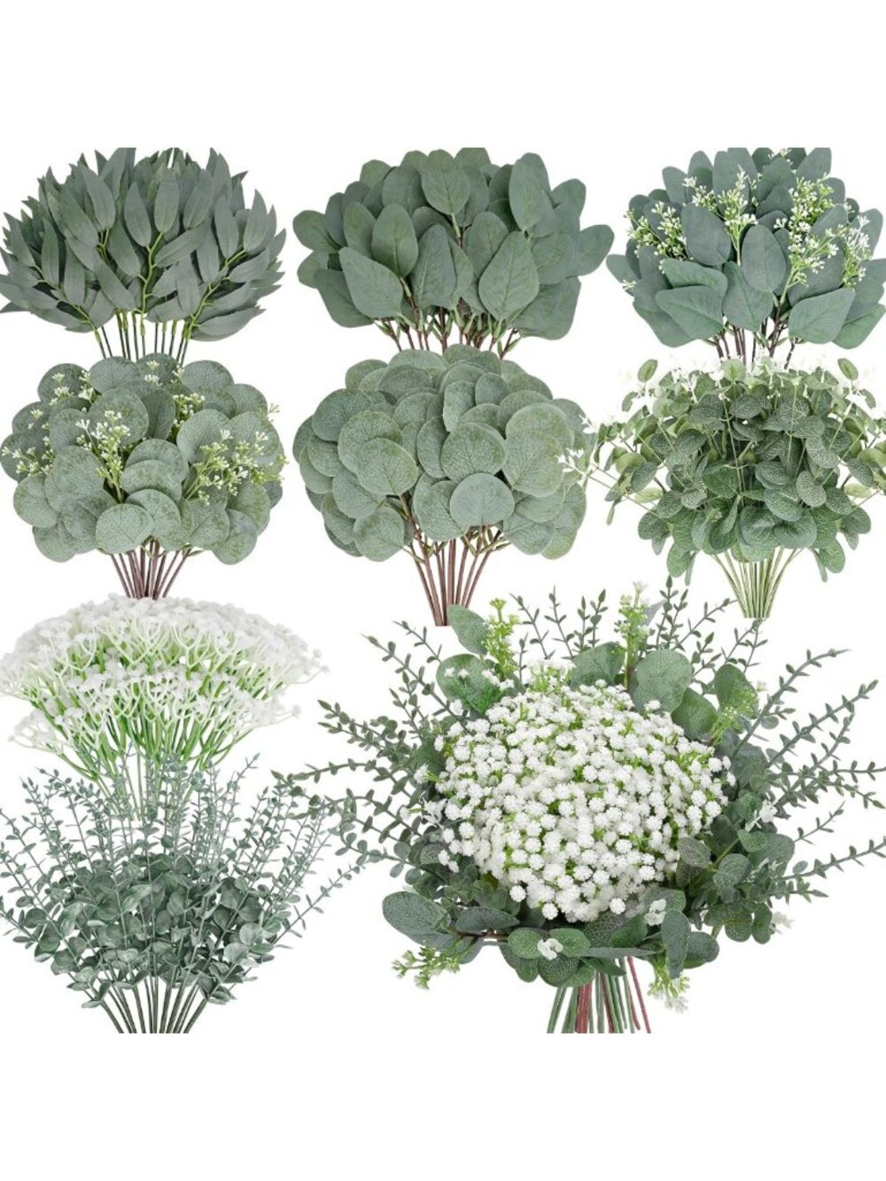 200 Pcs Mixed Artificial Eucalyptus Stems - Faux Greenery for DIY Bouquets